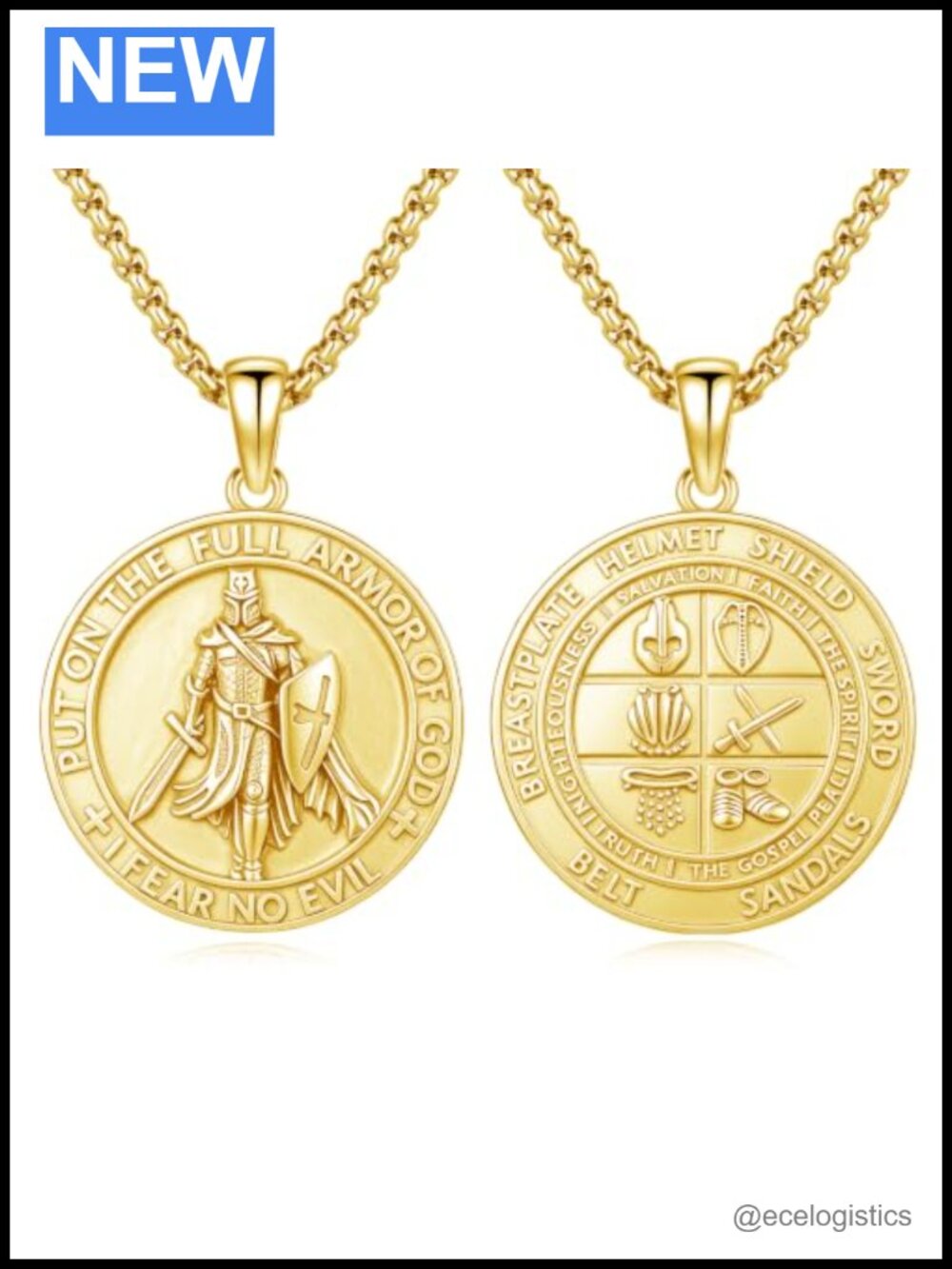 14K Gold Plated Knight Templar Pendant Necklace Stainless Steel Chain